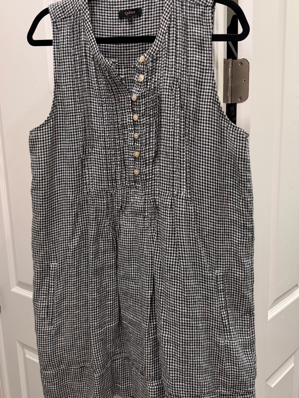 Quince linen gingham check dress, black and white, size large - Picture 5 of 11